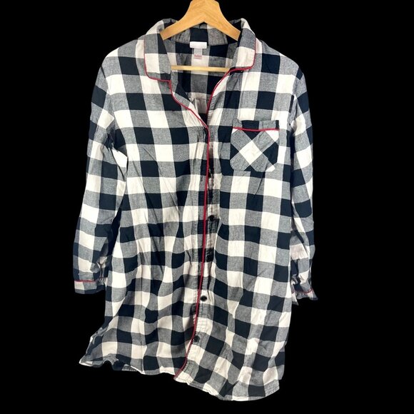 Wondershop Black & White Plaid Womens Sleepwear Shirt Dress Wondershop Size L - Picture 1 of 8